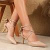 2024 Novo Outono e Inverno Combinação Total Tira Cruzada Damasco Sapatos de Salto Alto Femininos Bico Fino Salto Fino de Uma Linha Couro Envernizado Sapatos de Camada Única