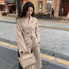 Casaco de Lã de Camelo Dupla Face 801 Casaco Feminino Longo Elegante de Lã Outono e Inverno Solto com Cadarço Estilo Coreano