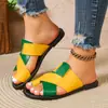 Pantuflas Planas Casuales de Talla Grande para Mujer, Nuevas Sandalias sin Cierre Peep-Toe de Bloques de Color, Tallas 36-41, 42, 43
