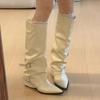 Botas de caña alta arrugadas con punta y hebilla para mujer, Nuevas Botas de Montar Estilo Punk, Botas Largas Modernas y de Moda para Chicas Calientes de la Calle