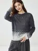 Suéter de Cachemira con Cuello Redondo, Lentejuelas Degradado de Cielo Estrellado, Tejido de Punto de Manga Larga para Mujer, Patrón de Diamante, Hueco, Color Suave Pegajoso, Bloque de Color