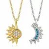 Item popular transfronteiriço: Conjunto Único de Colar Sol e Lua em Cobre Retro com Zircônia para Mulheres, Conjunto Sol e Lua com Design de Nicho