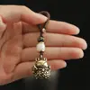 Llavero de Gato de la Suerte de Latón Macizo Retro Chino Cuerda Tejida Cobre Monedas de los Cinco Emperadores Colgante para Llave de Coche Original