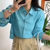 Lehu 24 Outono Treze Linhas Estilo Coreano Estilo Preguiçoso Blusa Solta Curta Linho Manga Longa Proteção Solar Tencel Camisa 6537