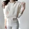 Suéter de malha com fivela irregular da moda outono e inverno estilo coreano feminino, solto, modelador de corpo, acinturado, blusa de base