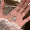 Colar Estrela de Diamante Azul Brilhante de Verão Estilo Coreano Fresco Doce Versátil Nicho Corrente de Clavícula Acessório Simples Diário