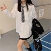 Camisa Blanco Leche Ropa Exterior para Mujer Diseño Corbata 2024 Nuevo Primavera y Otoño Camisa JK Estudiante Versátil Top de Manga Larga