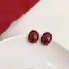 Pendientes Minimalistas Rojos Estilo Frijol Rojo Nuevos Elegantes Versátiles Simples Pendientes de Botón de Frijol Borgoña Pendientes Estilo Retro Hong Kong