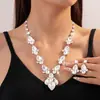 Set de Collar y Aretes Colgantes de Diamante Ovalados Forma de Gota de Agua Retro Nicho Versátil Cadena para Clavícula Lujo Ligero Collar de Gama Alta