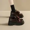 Mocasines Gruesos para Mujer que Aumentan la Altura 2026 Primavera Nuevos Zapatos Pequeños de Cuero Genuino con Lazo Zapatos de Salón de Tacón Alto para Mujer