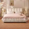 Cama Puff Minimalista Moderna, Cama de Piel Suave Estilo Crema, Cama Doble para Dormitorio Principal, Cama de Bodas de Lujo Ligero de Alto Gama con Almacenamiento
