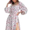 Moda Femenina Nueva Otoño 2026: Vestido Cruzado Europeo y Americano, Dulce y Sexy Vestido Largo Estampado sin Espalda para Uso Diario con Abertura