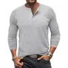 Camiseta masculina de manga longa lisa, gola Henley redonda, camiseta masculina de comércio exterior, mais vendida na Amazon, estilo europeu e americano, 2026