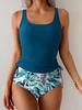 Traje de Baño Europeo y Americano Moda Cuerda Estampada Cintura Alta Plisado Dividido Traje de Baño Bikini de Dos Piezas Traje de Baño Transfronterizo