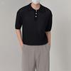 Polo de Punto Calado de Manga Corta para Hombre Verano Estilo Coreano Holgado y Versátil Retro Color Puro Manga Corta Solapa