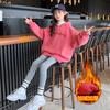 Suéter para niña con forro polar ropa de invierno 2022 nuevo mediano y grande Niños estilo coreano polar grueso cálido top con capucha padre-hijo