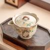 Juego de té de viaje con diseño de gato lindo y flor amarilla de porcelana Ru, tetera de cerámica portátil, tetera para exteriores, juego pequeño de dos tazas