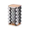 Pote Rotativo de Temperos de Aço Inoxidável Amazon Prateleira de Temperos Doméstica de Cozinha Prateleira de Temperos de Vidro com 16 Compartimentos Madeira Preto