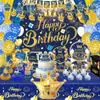 Feliz Cumpleaños Serie Azul Dorado Set de Vajilla para Fiesta de Cumpleaños Tenedor Boda Festiva Cuchara Plato de Cena Vajilla