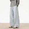 Calça de moletom esportiva listrada preta de peso pesado para homens, novo modelo 2026, corte solto, com caimento fluido, calça longa casual versátil de perna larga