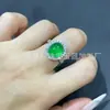 Anillo de Calcedonia de Hielo Natural para Mujer, Piedra Preciosa de Color Jade Incrustada con Piedras Preciosas de Plata, Anillo de Ágata Transparente de Hielo Verde Imperial