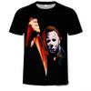 Verão novo Halloween abóbora luz gola redonda camiseta 3D impressão digital solto casual masculino manga curta camisa