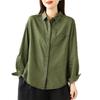 Foto Real de Camisa Activa Verde Algodón Puro para Mujer, Estilo Primavera, Camisa Vintage de Manga Larga con Cuello, Top Corto por Delante y Largo por Detrás