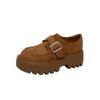 Nuevos Mocasines de Ante para Mujer Otoño e Invierno, Punta Redonda Grande, Hebilla Retro Británica, Zapatos de Cuero con Plataforma para Aumentar Altura para Mujer