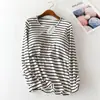Atacado do Fabricante Blusa de Manga Longa Listrada de Algodão para Amamentação com Bojos, Confortável e Respirável Roupa de Dormir para Maternidade