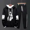 Moletom Casual Masculino de Manga Longa com Estampa de Letras Novo Primavera Hip Hop Gola Lapela Conjunto Esportivo Blusa de Moletom Masculina