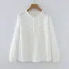 Coleção Outono 2026: Blusa feminina de manga longa com meio botão, jacquard liso bordado artístico estilo japonês