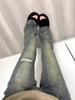 Jeans Retro Azules Rotos Estilo Americano para Mujer Primavera y Otoño Nuevo Estilo Chica Hot Cintura Alta Rectos Acampanados Modernos 2024 Jeans