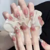 Uñas Almendradas Portátiles, Uñas Largas Estilo Europeo y Americano, Estilo Dulce y Fresco, Arte de Uñas con Pedrería Estrella Cruzada Blanco y Negro, Puntas de Uñas Postizas, Pegatinas para Uñas