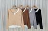Suéter falso de dos piezas con costuras de color en contraste para mujer, otoño e invierno, estilo coreano, camiseta interior de manga larga suave y glutinosa que reduce la edad para mujer