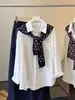 Camisa de punto tipo chal con lunares estilo coreano para mujer, nueva colección de principios de otoño, cuello camisero, manga larga, corte holgado, blusa casual versátil