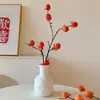 Flor Artificial de Caqui Decoração Ruyi de Caqui Enfeites Arranjo de Flores Secas Sala de Estar Mesa de Jantar Decoração com Flores Artificiais Enfeites de Arranjo de Flores