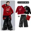 Ropa Hip-Hop para Niños Moda Urbana de Street Dance Outfit Traje Rojo con Llamas para Niños Atuendo de Presentación Fresco y Elegante para Niños Hip-Hop