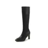 Botas largas de cuero para mujer de caña alta, botas rectas, nuevo estilo coreano de otoño e invierno, punta redonda, cremallera lateral, tacón alto grueso, botas por encima de la rodilla