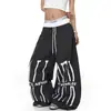 Marca de moda americana Bloque de color Estampado de letras Cordón Pantalones de paracaidista Unisex Nuevo diseño Holgados Casual Pierna ancha Pantalones de moda