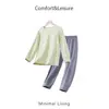 Conjunto de pijama de manga larga de color liso para niños y niñas, ropa de casa fina de cuello redondo, conjunto de dos piezas transpirable para niños mayores