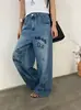 [Oferta especial, sin devoluciones ni cambios] T-PLATFORM Jeans de Pierna Ancha Lavados Vintage Hello Kitty de Cintura Alta Otoño 68265