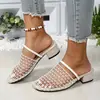 Sandalias de Verano 2026 Talla Grande Transfronterizas de Dos Vías con una Correa, Punta Redonda, Tacón Grueso, Zapatillas Tejidas de Malla Huecas de Punta Cerrada para Mujer