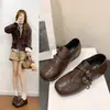 Zapatos Mocasines Bajos para Mujer, Primavera y Otoño, Punta Cuadrada, Nuevos Zapatos Planos de Cuero, Estilo Británico 2026, Zapatos Retro de Boca Profunda para Uso en Exteriores