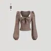 Top retro para mujer con mangas abullonadas que ciñe la cintura, estilo europeo y americano, ajustado, de manga larga corta, con cuello cuadrado