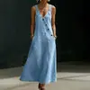 Vestido casual ajustado europeo y americano, vestido de tirantes sin mangas con botones de mezclilla para verano, ropa de mujer transfronteriza de Amazon