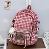 Mochila Escolar Cuadros Retro Japonés Azul Claro Luz Suave Mochila Estudiante Linda para Chicas de Secundaria Mochila de Gran Capacidad Ligera