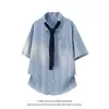 2026 Verano Nuevo Estilo Texturizado Raya Vertical Corbata Diseño Casual Talla Grande Manga Corta Camisa Cd63871 Moderno 35