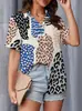 Cardigan Feminino de Manga Curta Transfronteiriço Aliexpress Lapela Camisa Havaiana Levemente Elástico Estampa Digital 3D Camisa Casual