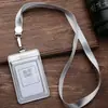 Ventas Directas de Fábrica Transfronterizas Porta Tarjetas de Dos Capas de Piel de Vaca Genuina Correa con Hebilla Telescópica Porta Insignia de Cuero para Trabajo de Enfermera de Cuello Blanco