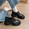 2026 Zapatos de Salón Individuales Nuevos Estilo Retro Old Money Suela Gruesa Tacón Grueso para Mujer Corte Profundo Zapatos de Vestir para el Trabajo Tacones Altos Zapatos Pequeños de Cuero para Mujer